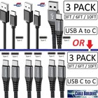 3-PACK USB C to C or A to C CABLE FAST CHARGE CORD 3/6/10FT for iPhone 15 16 SAM