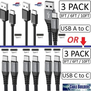 3-PACK USB C to C or A to C CABLE FAST CHARGE CORD 3/6/10FT for iPhone 15 16 SAM
