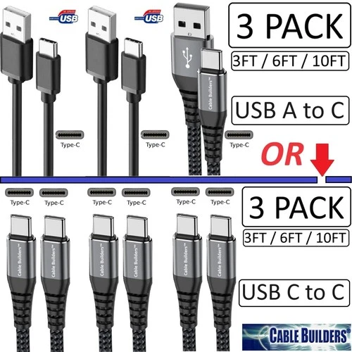 3-PACK USB C to C or A to C CABLE FAST CHARGE CORD 3/6/10FT for iPhone 15 16 SAM