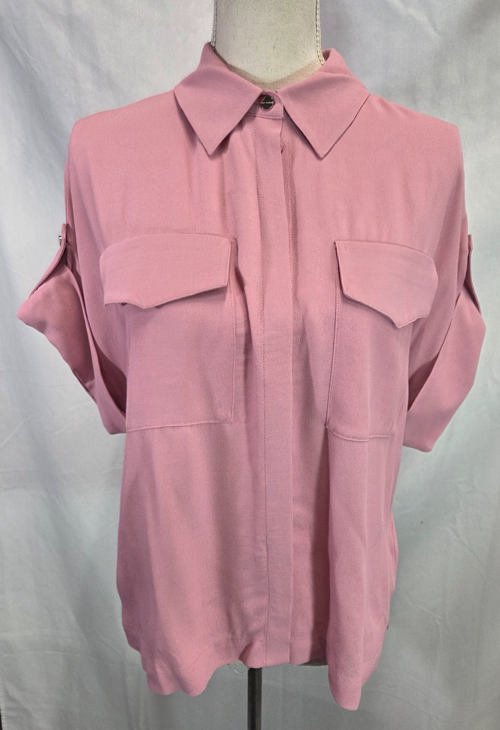 Ted Baker Pink Viscose Blouse With Pocket Details NWT Size 2