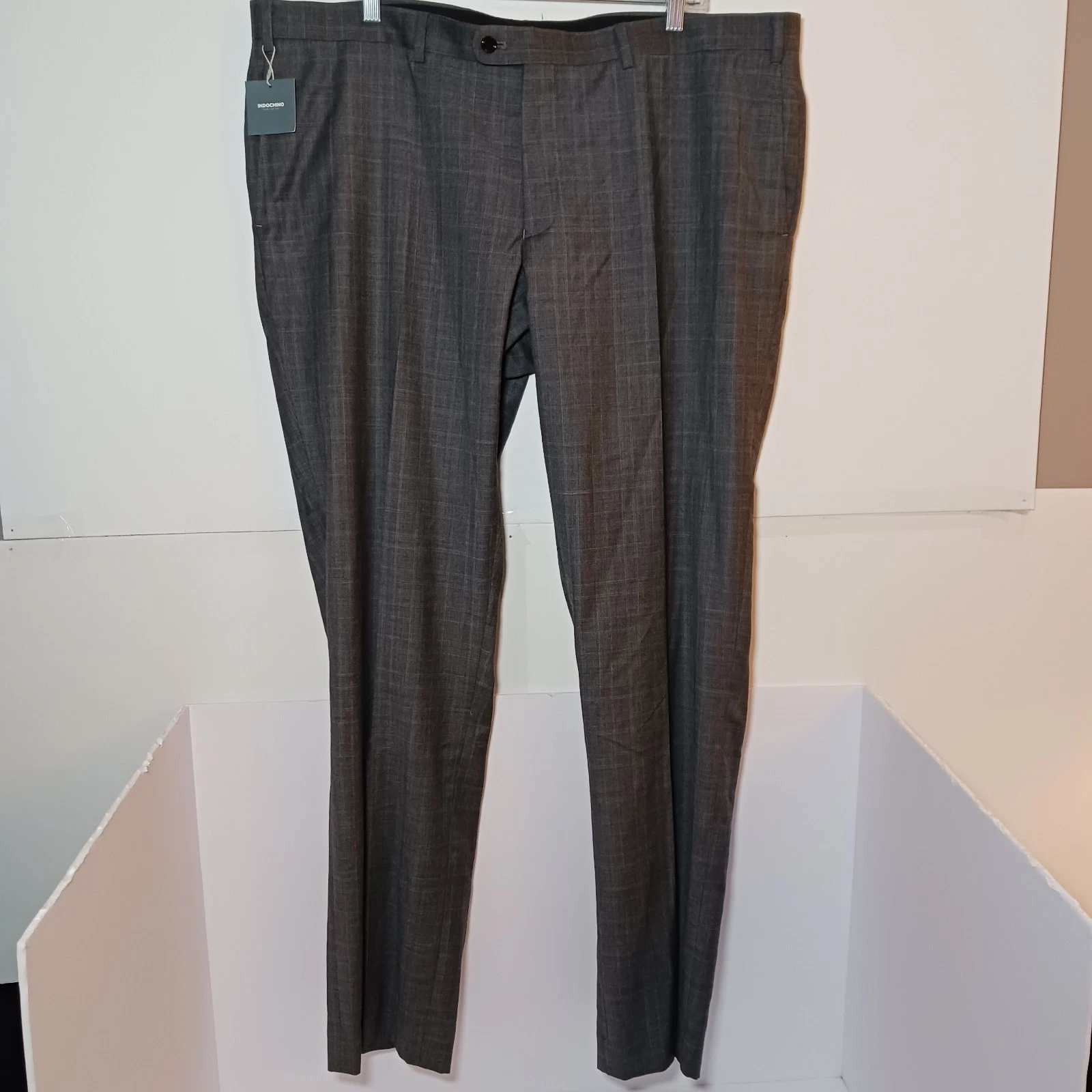 Indochino Dress Pants Men's 42x35 Gray Plaid Straight Yaletown 60 100% Wool