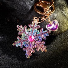Womens Crystal Snowflake Heart Pendant KeyChain Handbag Keyring Christmas Gift