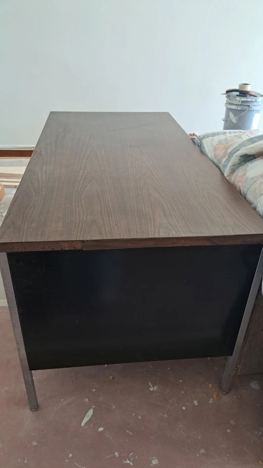 Secretária vintage meados/final do século móveis para escritório em casa mesa com gavetas, estudante - Imagem 4 de 4