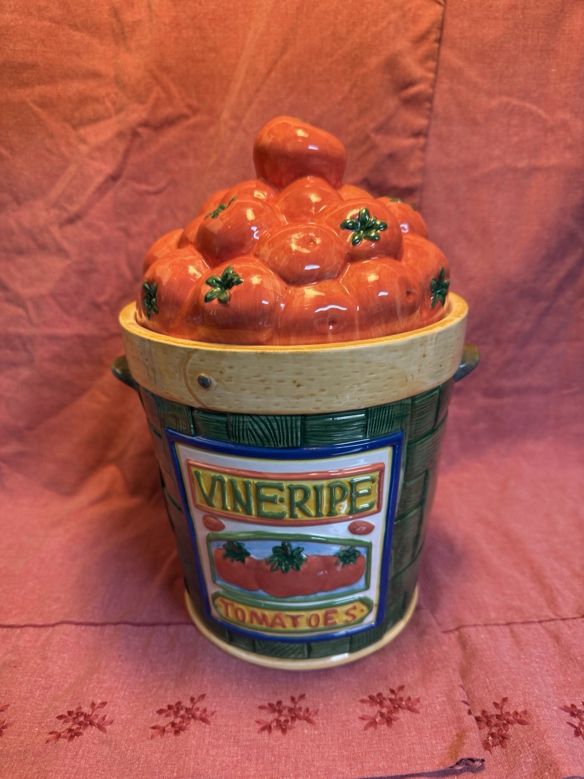 Vintage Cooks Club Ceramic Bushel of Vine Ripe Tomatoes Container Cookie Jar