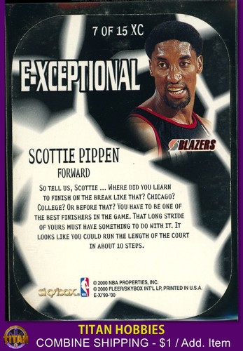 1999-00 Skybox E-X E-Xceptional ROSSO #7 Scottie Pippen E-Xceptional ROSSO - Foto 2 di 2
