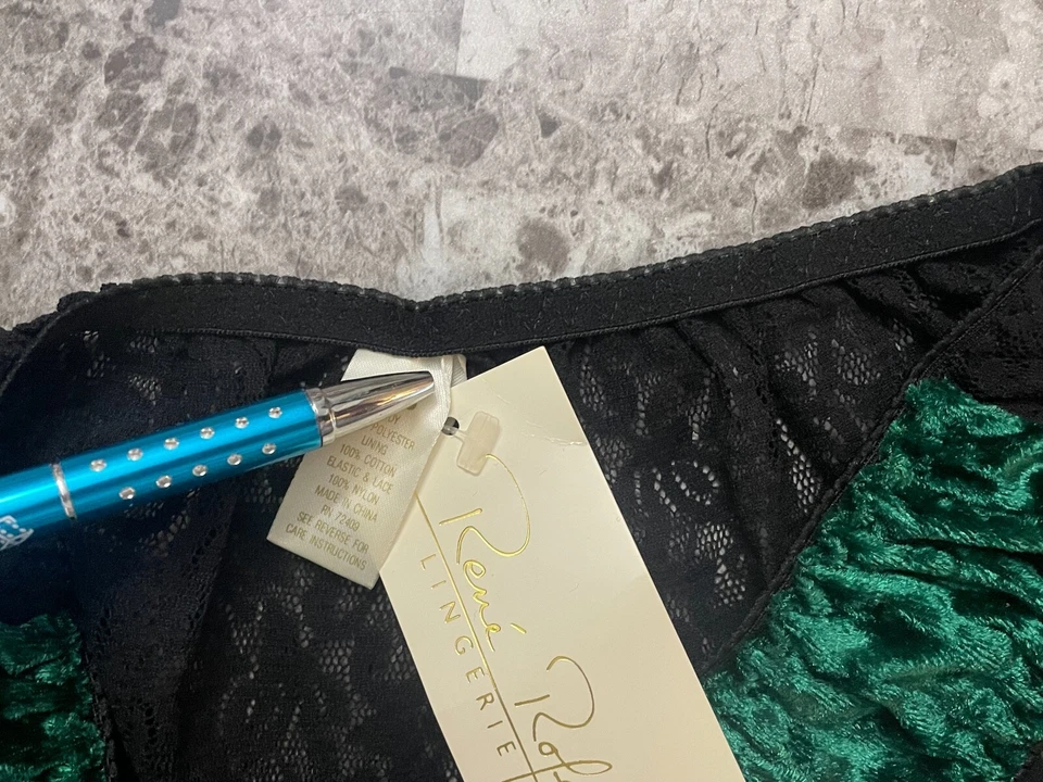 NWT RENE ROFE SMALL GREEN CRUSHED VELVET LACE BACK VINTAGE RARE BIKINI PANTIES - Image 3 of 4