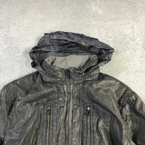 John Varvatos Jacket Mens 56 Dry Waxed Linen Motorcycle Jacket Hoodie Gray Casua - Picture 15 of 16