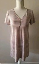 Simple Striped T Shirt Dress Small Everly V Neck Multicolor Short Sleeve