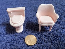 Vintage Miniature Pink Plastic Doll House Furniture - Chair, Toilet Unmarked 