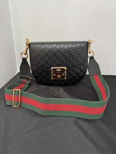 Gucci black Guccissima padlock messenger bag NEW - Afbeelding 1 van 3