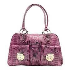 Vintage 90s Y2K Large Python Embossed Leather Satchel Bag Handbag PINK NOS