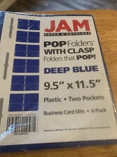 6 PK Plastic Deep Blue Pop Folders With Clasp: 9.5” x 11.5” (New)