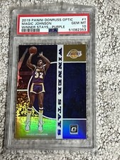 PSA 10 GEM MINT 2019 PANINI DONRUSS OPTICS WINNER STAYS MAGIC JOHNSON PURPLE HOF