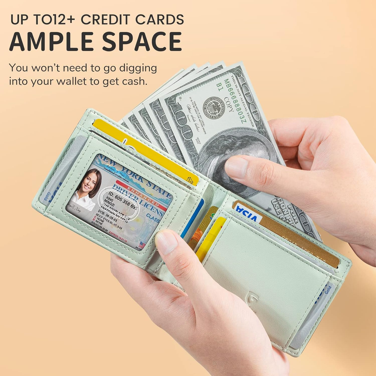 Cartera Plegable Delgada De Cuero Para Hombre Con Bloqueo RFID