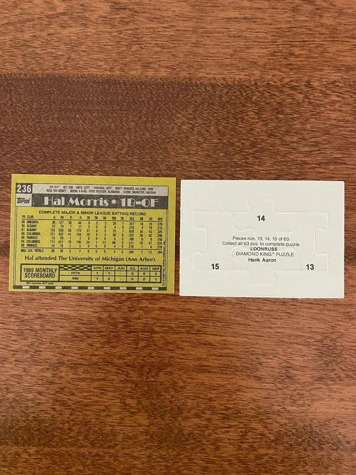 Lote de 99 tarjetas de béisbol Topps 1990 HAL MORRIS Yankee Rookie #236 y pieza de rompecabezas Foto 3 de 3