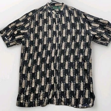 Scandia Woods 100% Silk Batik Print Men's short-sleeved button shirt Medium