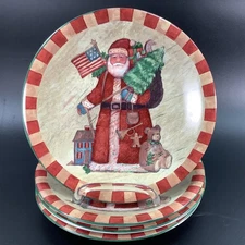 4 Susan Winget Dessert Plates Patriotic Santa Father Christmas Folk Art Flag CIC