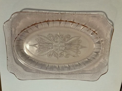 Vintage Jeannette Depression Glass Adam Large Pink Oval Platter, 11-3/4"