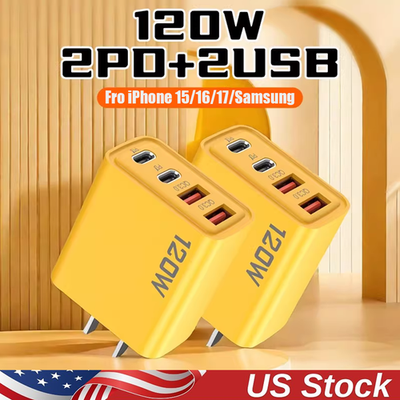 #ad 120W 4 Port USB C Fast Wall Charger Block All Cell Phone 16 15 13 11 X iPad lot $232.34