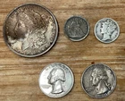 5 PIECE COIN COLLECTION 1900 SILVER DOLLAR 1839 & 1945 DIMES (2) 1964 D QUARTERS