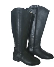 Universal Thread Black Brisa Boots Faux Leather Side Zipper Riding Size 8
