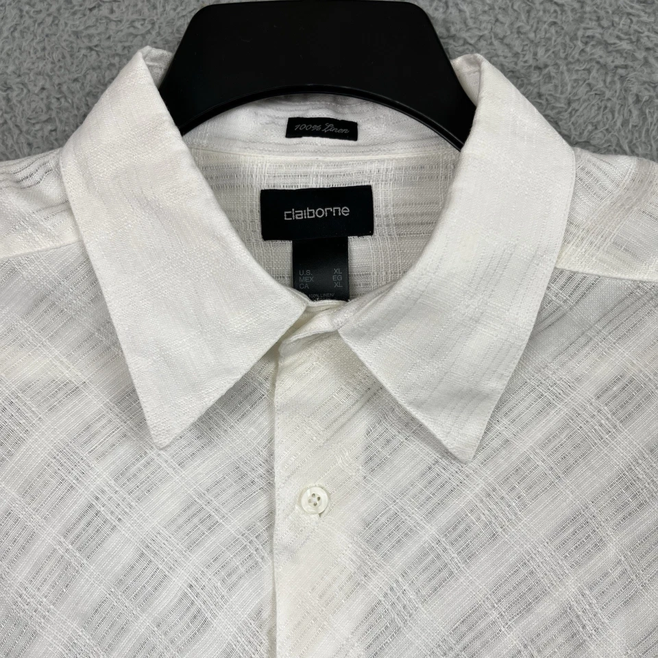Linen Shirt Mens XL Relaxed Fit White/Off White Woven Pattern Cruise Vacation - Image 4 of 4