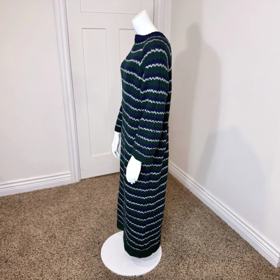 Винтажный 90-х ручной вязки в полоску вязаный свитер платье богемное большого размера с длинными рукавами - Изображение 3 из 4