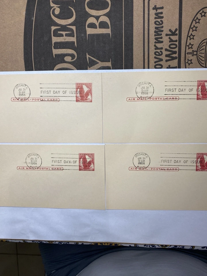 US FDC # UXC2 5c Red Eagle Kansas 1958, 9p1254 postcard stamp set of 4 VF first - Image 2 of 4