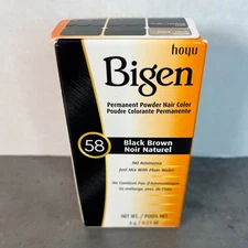 Bigen Permanent Powder Hair Color Black Brown 58 Ammonia Free New, Sealed