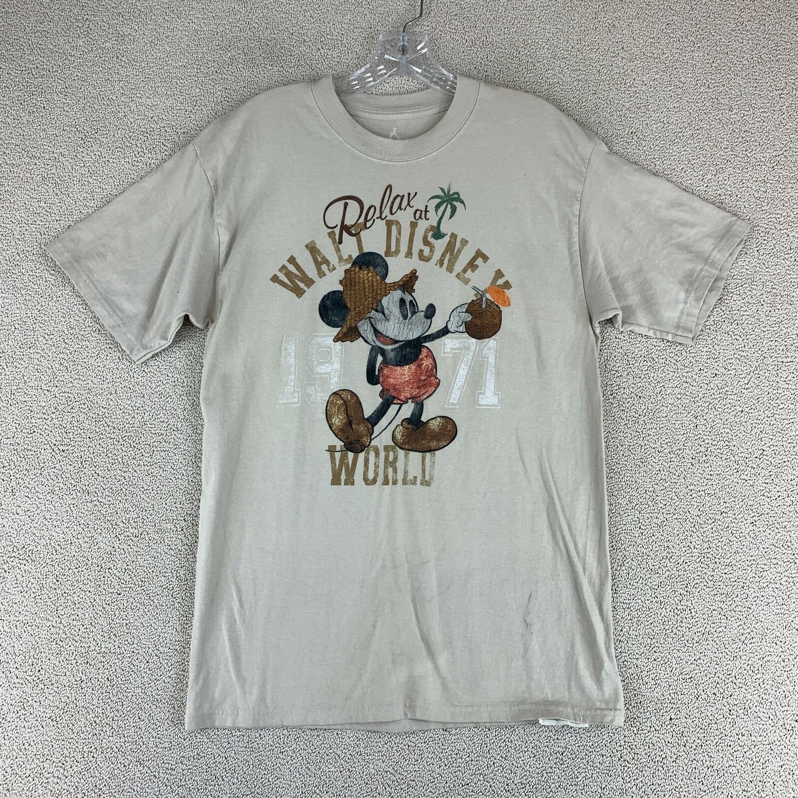 1971 Walt Disney World Mickey Mouse T-Shirt Mens Medium Tan Short Sleeve