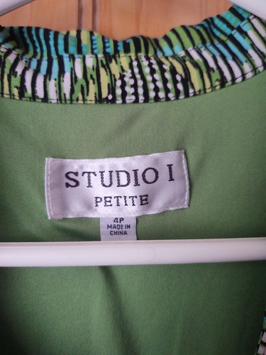STUDIO I Stretch Women's Wrap Dress sleeveless Color Green (Size Petite 4) - Picture 3 of 10