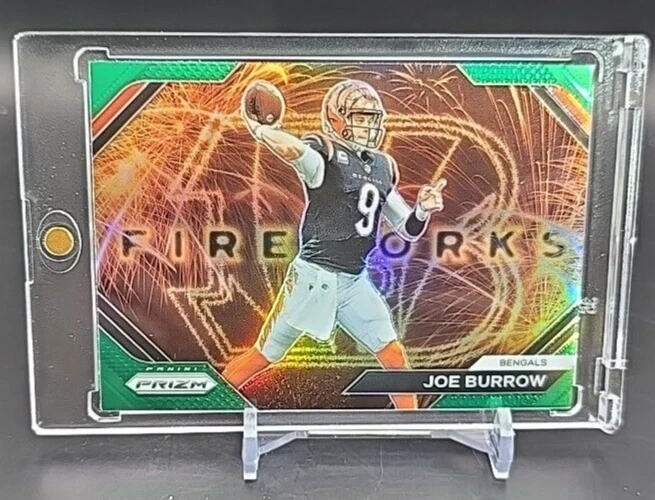 JOE BURROW FIREWORKS PRIZM GREEN INSERT HOLO WITH CASE NFL CINCINNATI BENGALS - Image 4 of 4
