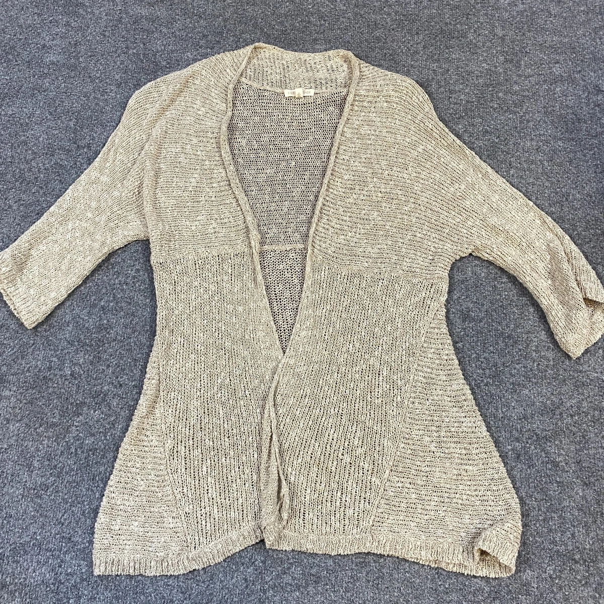 Eileen Fisher Sweater M Beige Linen Blend Shrug Wrap Loose Knit