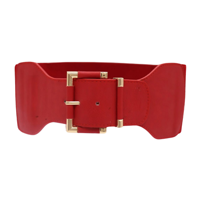 Women Red Elastic Wide Waistband Fashion Belt Hip Waist Gold  display picture 3
