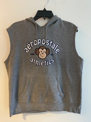 VTG Y2K Aeropostale Women s Sleeveless Grey Hoodie Monkey Emblem Size M