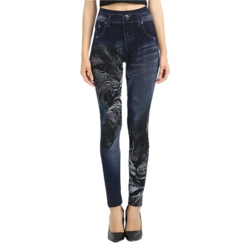 Damen Kätzchen Print Yoga Hose Hohe Taille Aktiv Leggings Stricken Baumwolle Ble