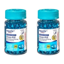2 PACK Equate Maximum Strength Diphenhydramine Sleep-Aid Softgels 50 mg 200 Ct 