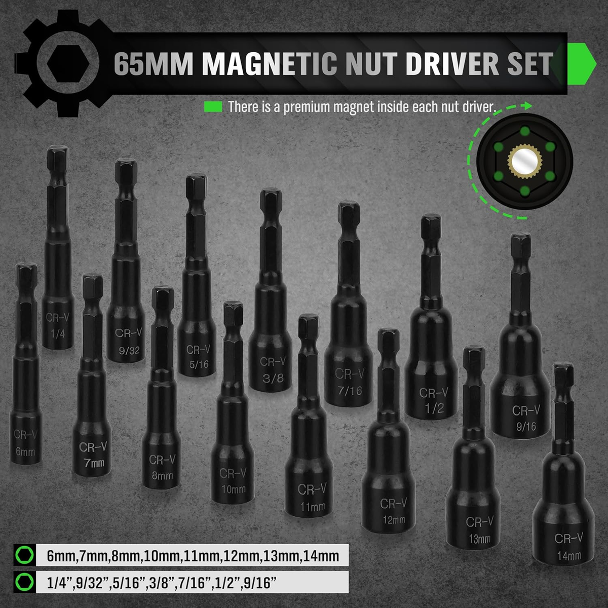 SWANLAKE SWANLAKE 39PCS Magnetic Hex Nut Driver Master Kit,1/4