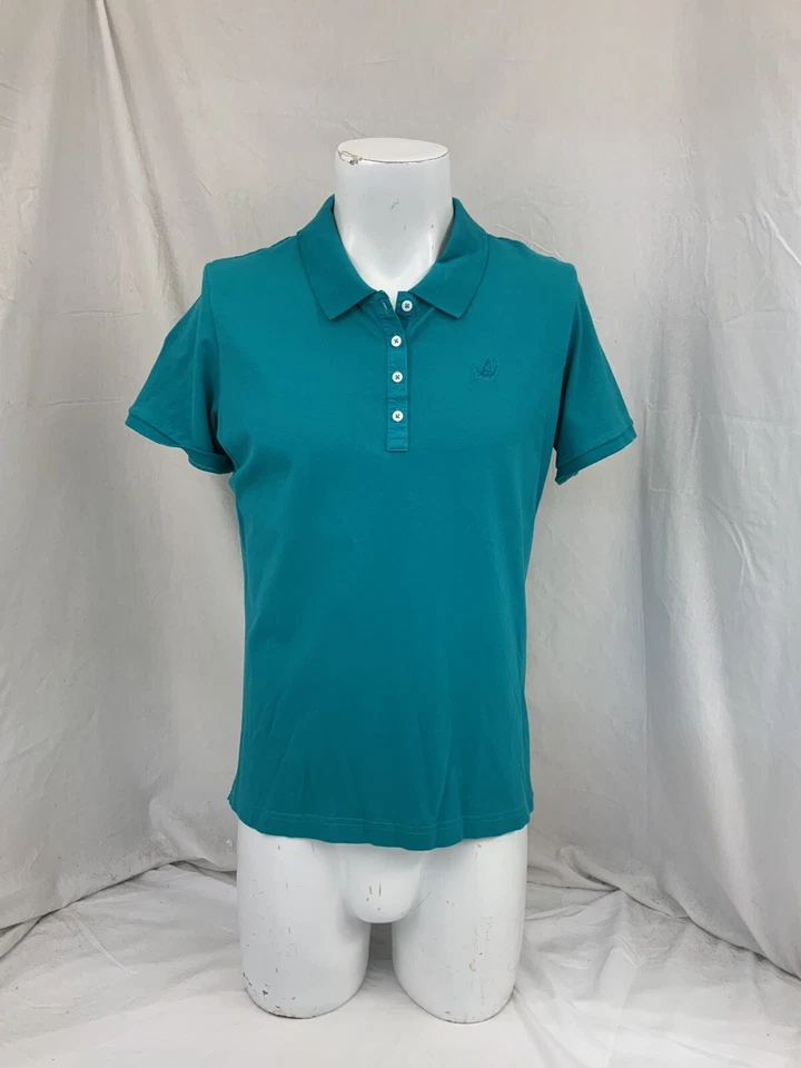 Orvis Polo Shirt L Women Aqua Cotton Stretch Made Peru Worn Once YGI R1-344 - Image 3 of 4
