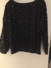Jamboree Top Size 14 Black Lined Sequin/Ribbon/Lace Long Sleeve