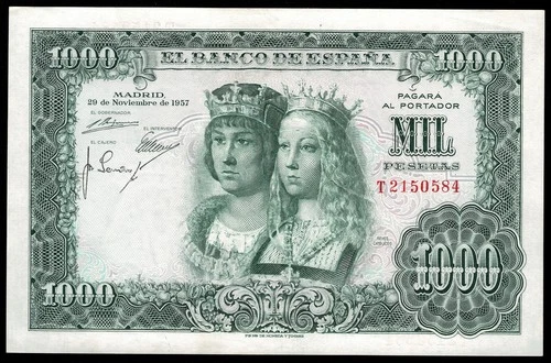 1957 Catholic Kings 1000 Pesetas Spain Banknote T2150584