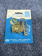 Vintage National Lock Hardware Door/Drawer Lock Set V8826-3A Brass NOS 