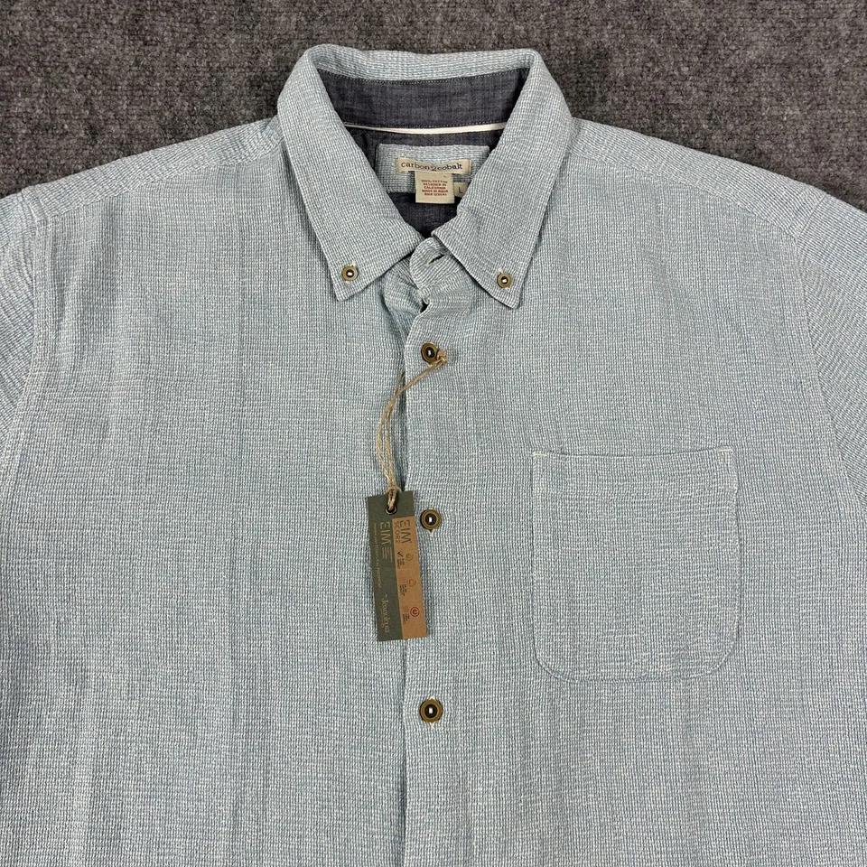 Рубашка мужская Carbon2cobalt большая синяя текстурированная с коротким рукавом на пуговицах спереди хлопок - Изображение 2 из 4