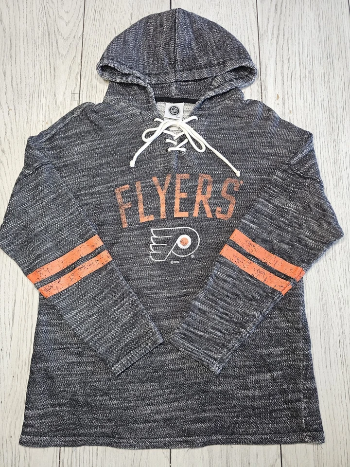 CUTE Philadelphia Flyers Women’s Small Lace Up Gray Orange NHL Hoodie Sweatshirt - Image 2 of 4