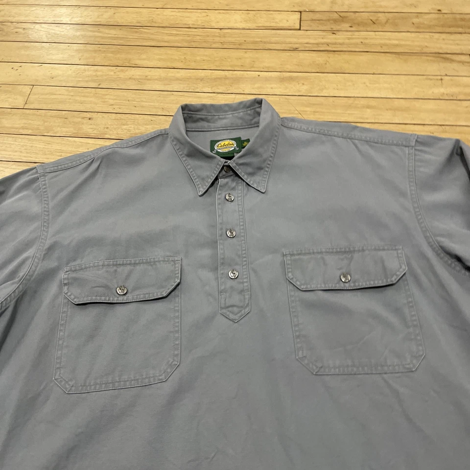 Cabelas Vintage Twill Quarter Button Shirt Men XL Reg Gray Blue Cuffed Hunting - Image 4 of 4