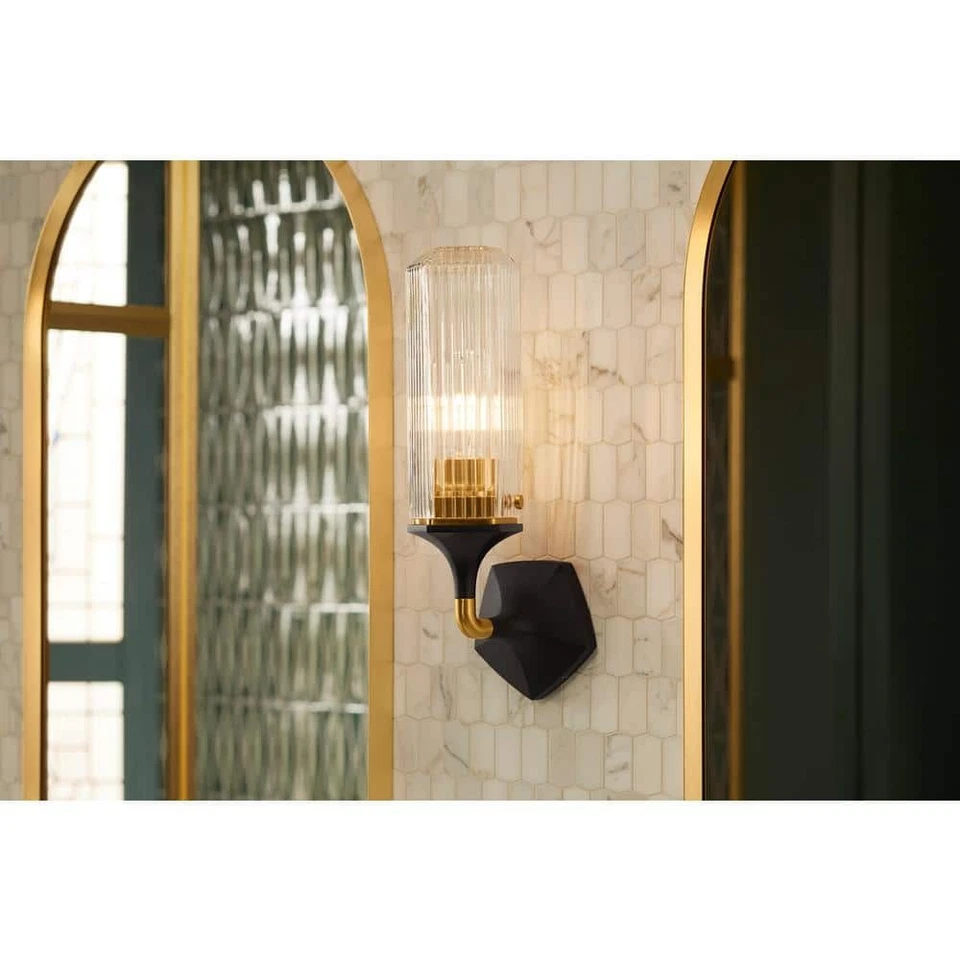 KOHLER Occasion 1-Light Black with Brass Trim Wall Sconce - Image 2 of 4