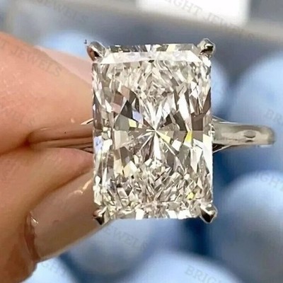 6.06CTW Radiant Cut Moissanite Hidden Halo Engagement Ring 14k White Gold Plated