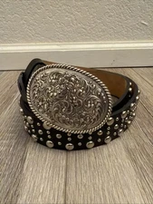 Ariat Ladies Studded Black Western Leather  Belt Interchangeable Buckle 34/85