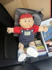 Vintage Cabbage Patch Kids Boy Doll With Denim Overalls, Red Shirt, And Red Hat