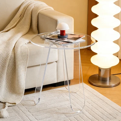 Acrylic Coffee Side Table Modern Round Bedside Sofa Tea End Tables w/ PVC Cover - image 1 of 4